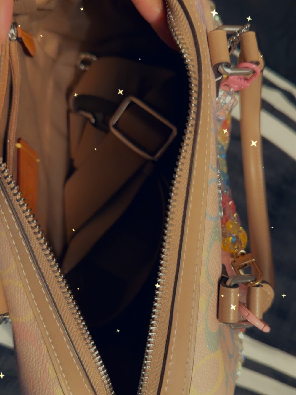 Coach Tan Signature Top-Handle Shoulder Bag with Pastel Accents